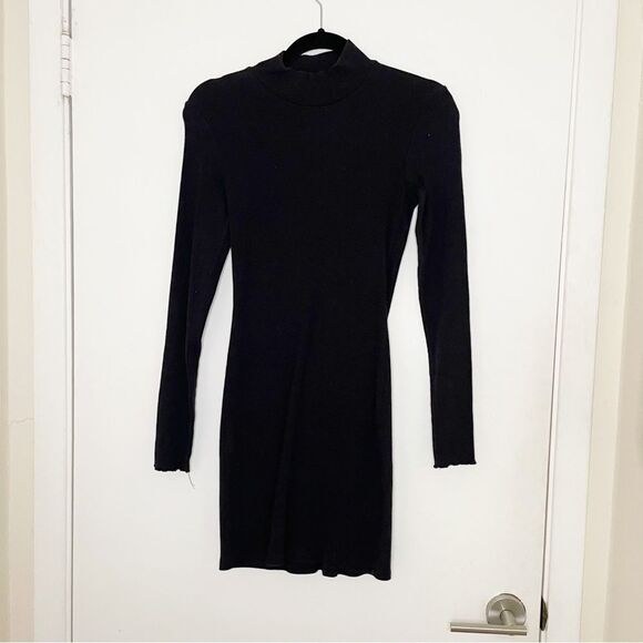 Abercrombie & Fitch A&F long sleeve ribbed knit mock neck mini dress black M - Picture 4 of 12